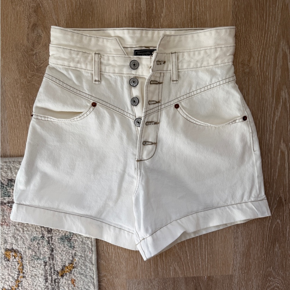Abercrombie & Fitch Cream High-Waisted Shorts